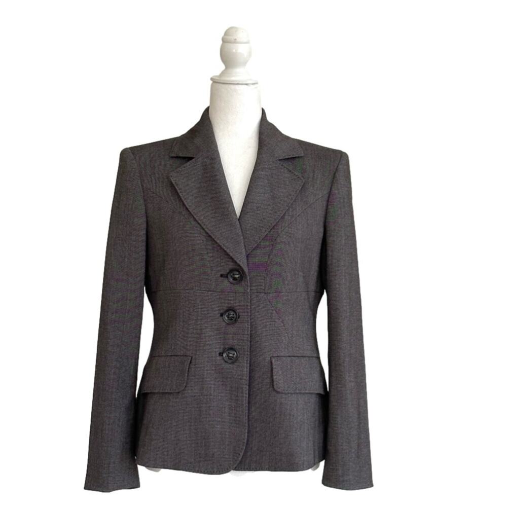 Anne Klein Suit Blazer Petite Gray Three Button Front Pockets Career Jacket 8P